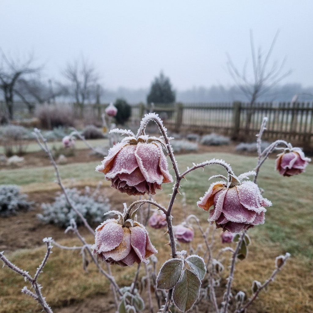 Róże przemarznięte po zimie bez śniegu w polskim ogrodzie