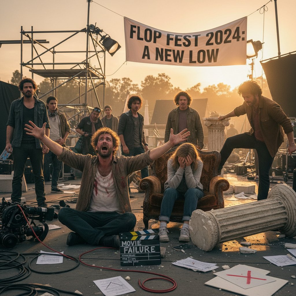 Frustrated actors on chaotic movie set, failed group effort, ensemble movie flop