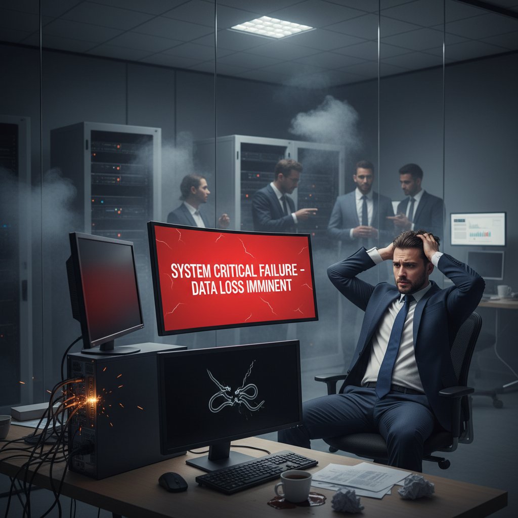 Frustracja przedsiębiorcy nad skomplikowanym systemem informatycznym – błąd wdrożenia systemu analitycznego