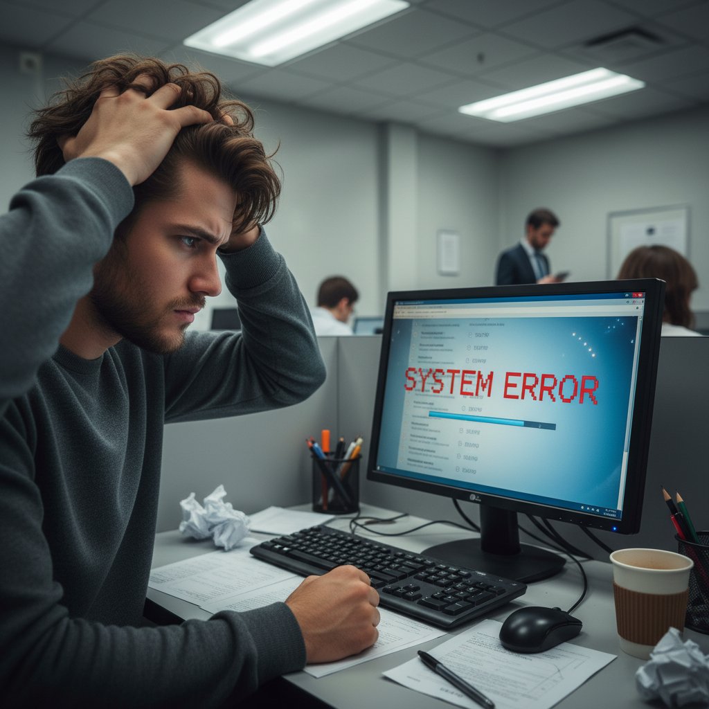 Kandydat sfrustrowany zaciętym komputerem podczas egzaminu adwokackiego online