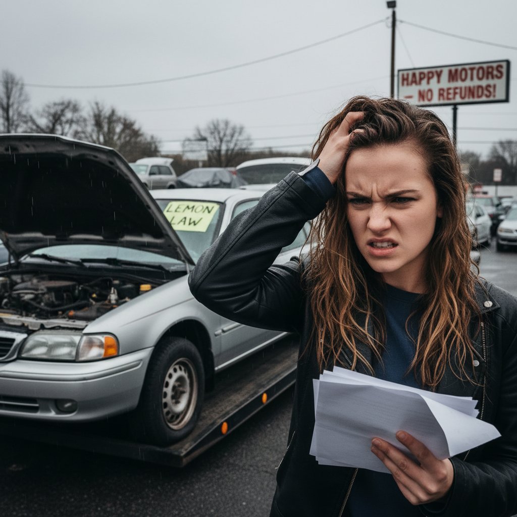 A frustrated car buyer on the phone after a problematic purchase in the car buying process