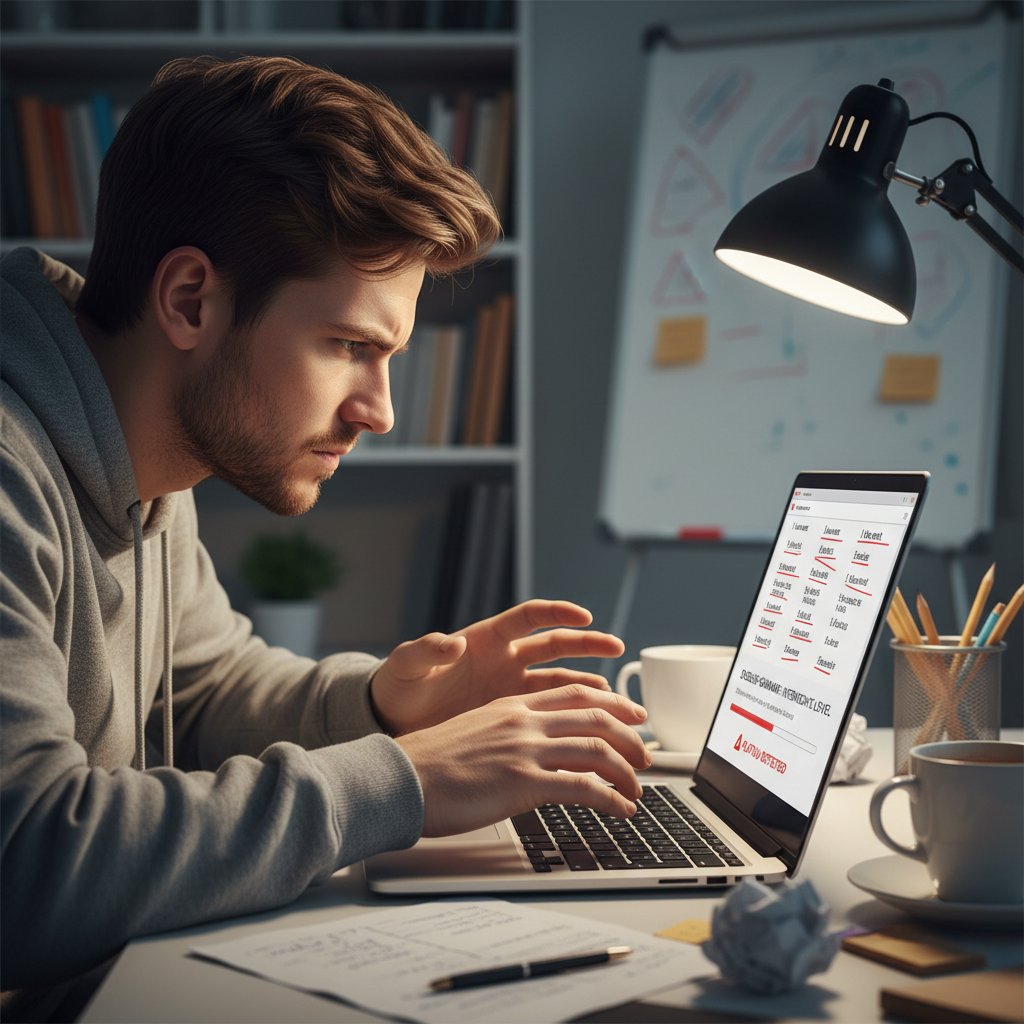 Osoba sfrustrowana brakiem postępów w nauce online