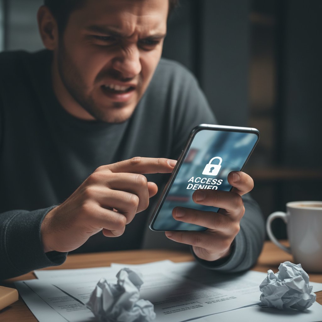 Osoba sfrustrowana zablokowanym dostępem do ChatGPT, w ciemnym pokoju, ekran z komunikatem o limicie