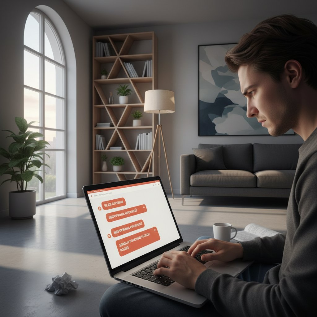 Użytkownik sfrustrowany błędami smart chatbota