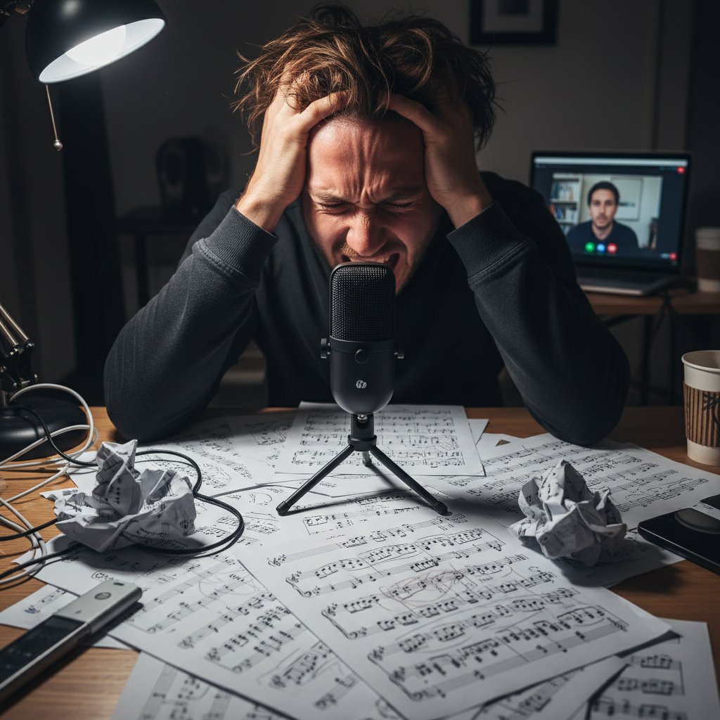 Błędy techniczne podczas nauki śpiewu online – wokalistka walczy z konfiguracją sprzętu