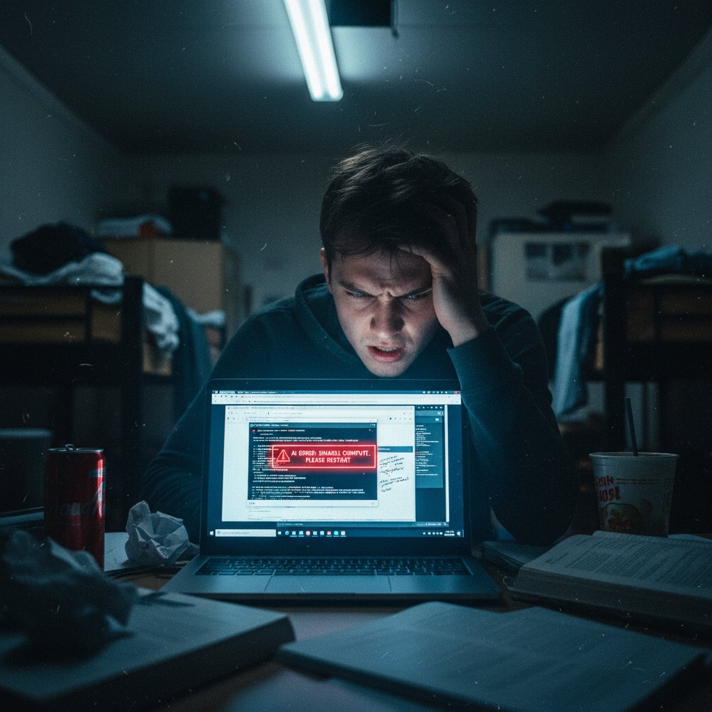 Uczeń sfrustrowany błędami AI w pracy domowej