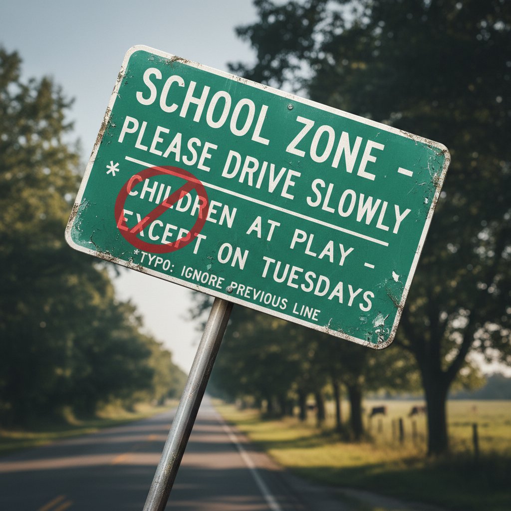 Zabawny błąd gramatyczny na znaku ulicznym – ukazujący wagę poprawności językowej