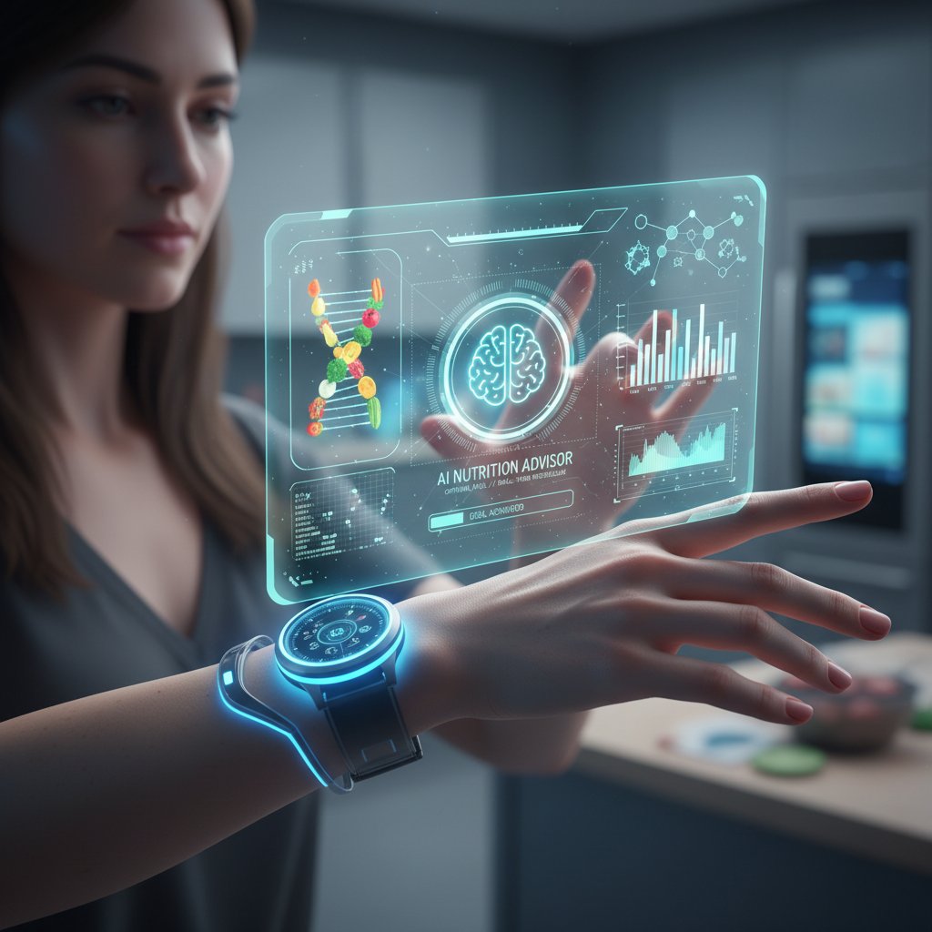 Wizualizacja przyszłości interfejsu kontroli diety, AI i nowe technologie