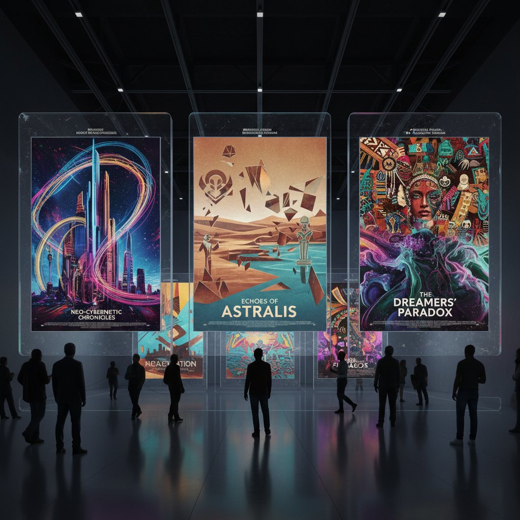 Abstract image of futuristic digital and diverse movie proposals