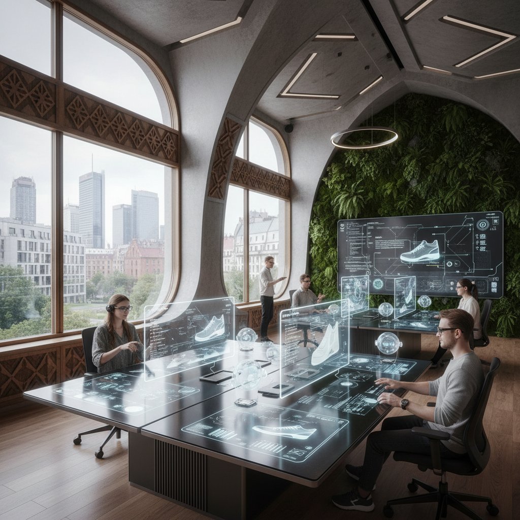 Biuro przyszłości, w którym ludzie i AI współpracują nad projektami – nowoczesna polska przestrzeń