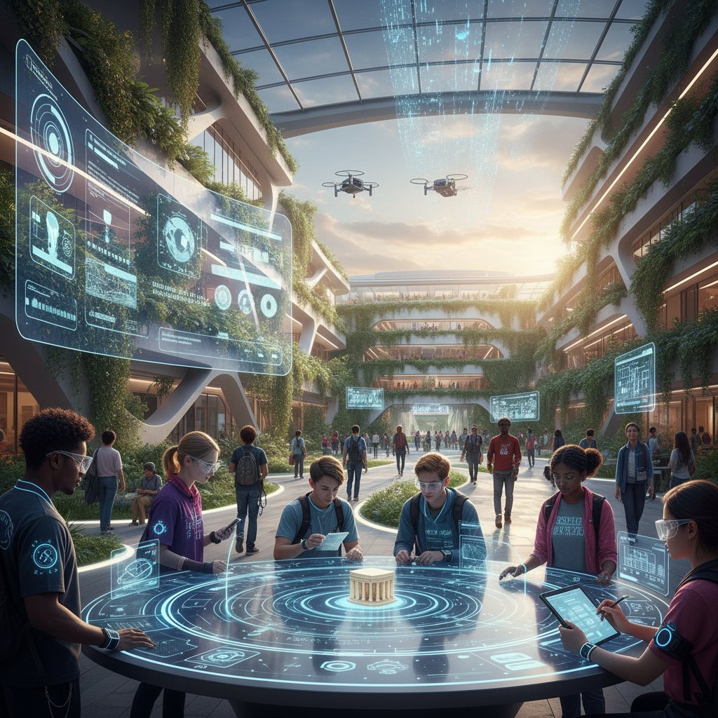 Zukunftsvision: Studierende mit KI-Begleiter in digitaler Lernumgebung