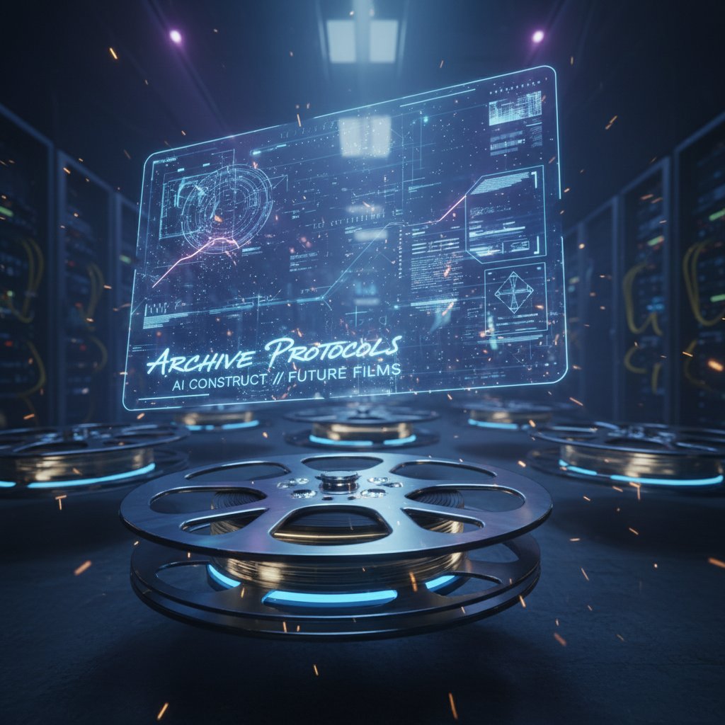 AI interface for movie curation, symbolic of tasteray.com with glowing movie reels