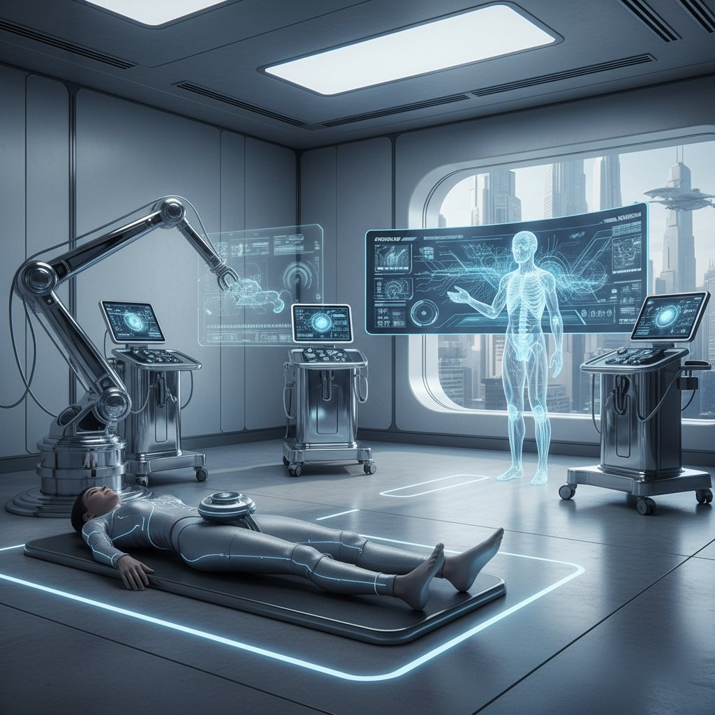 Nowoczesna pracownia fizjoterapii z zaawansowanymi technologiami i AI