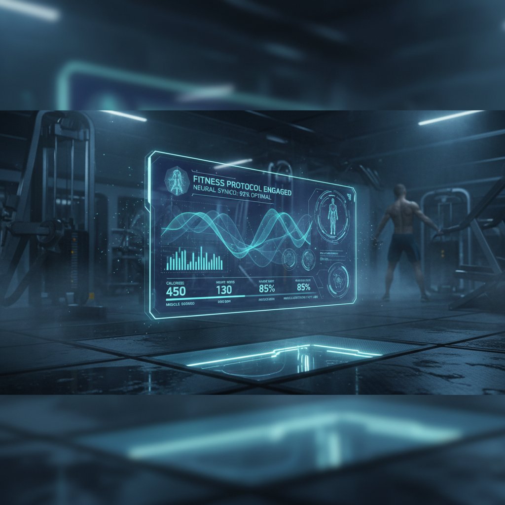 Wirtualna trenerka fitness na tle nowoczesnej siłowni – symbol wsparcia AI