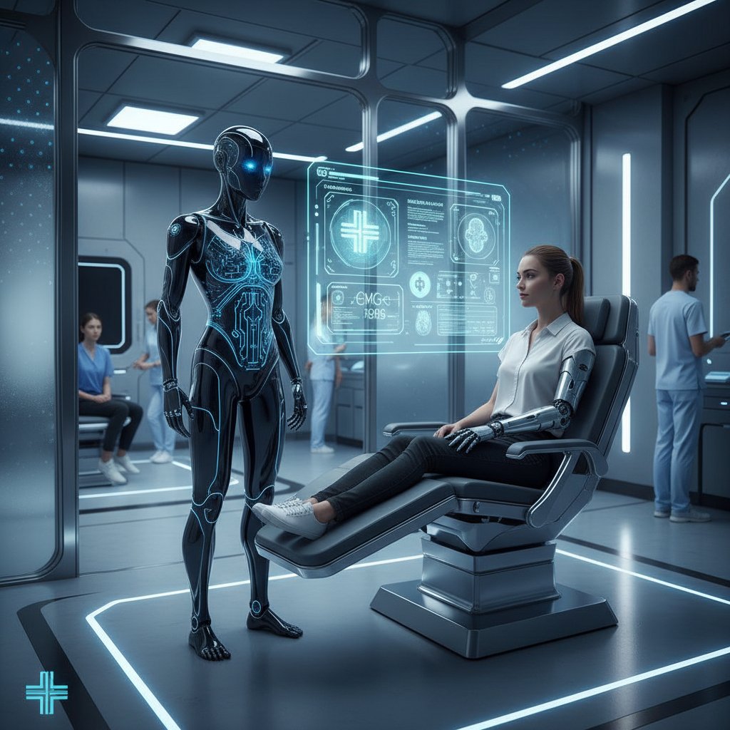 Asystent cyfrowy wspierający pacjenta w polskiej przychodni, nowoczesna technologia