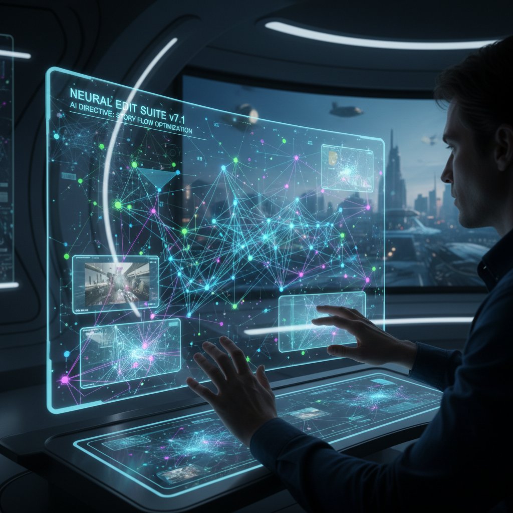 AI-powered editing tool reconstructing movie scenes, symbolizing the technological frontiers of modern movie fan cuts
