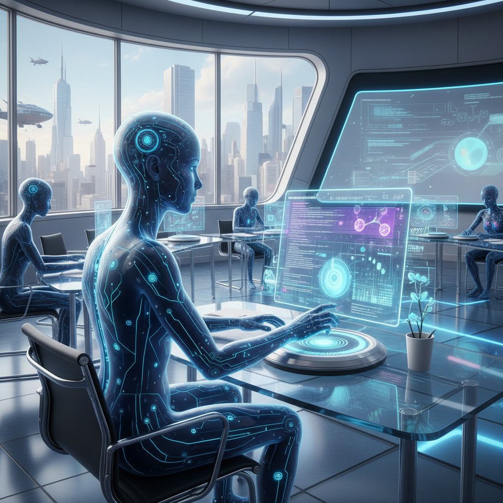 Sztuczna inteligencja wspomagająca naukę do egzaminu, nowoczesna klasa, technologia w edukacji