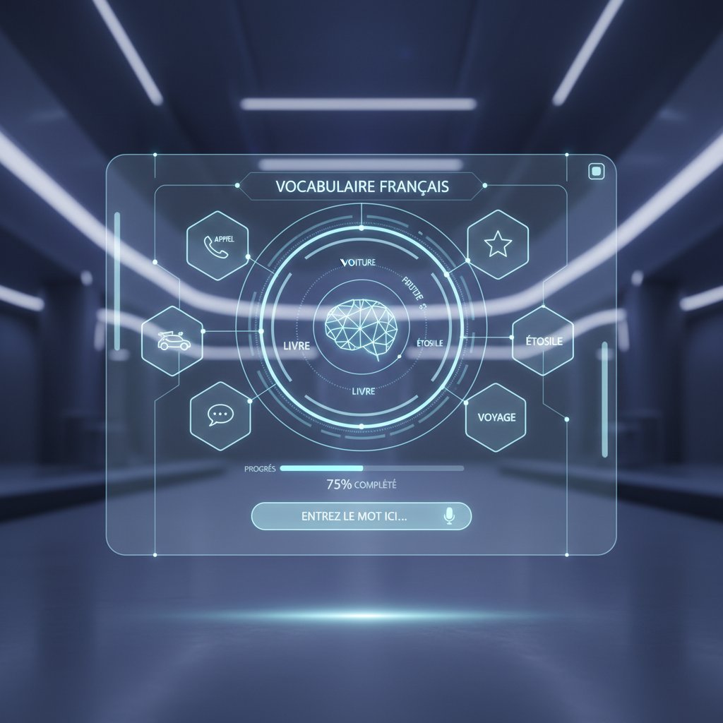 Nowoczesny interfejs AI do nauki francuskiego z wyświetlonym słownictwem i interaktywną analizą postępów