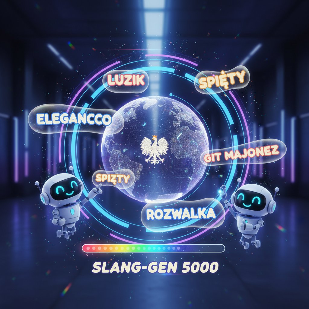 Interfejs AI generujący polski slang w futurystycznym stylu