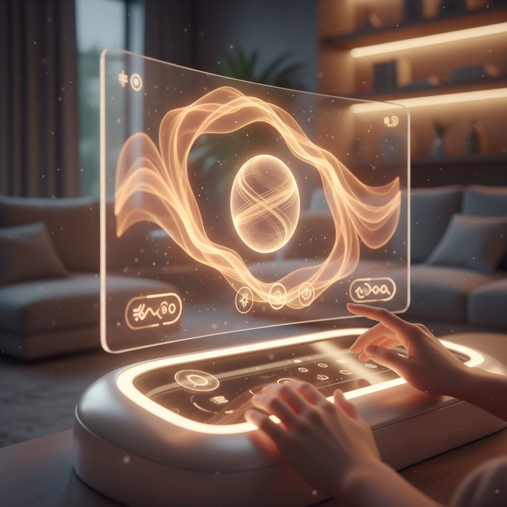 Abstrakcyjny interfejs AI emanujący ciepłem i wsparciem emocjonalnym