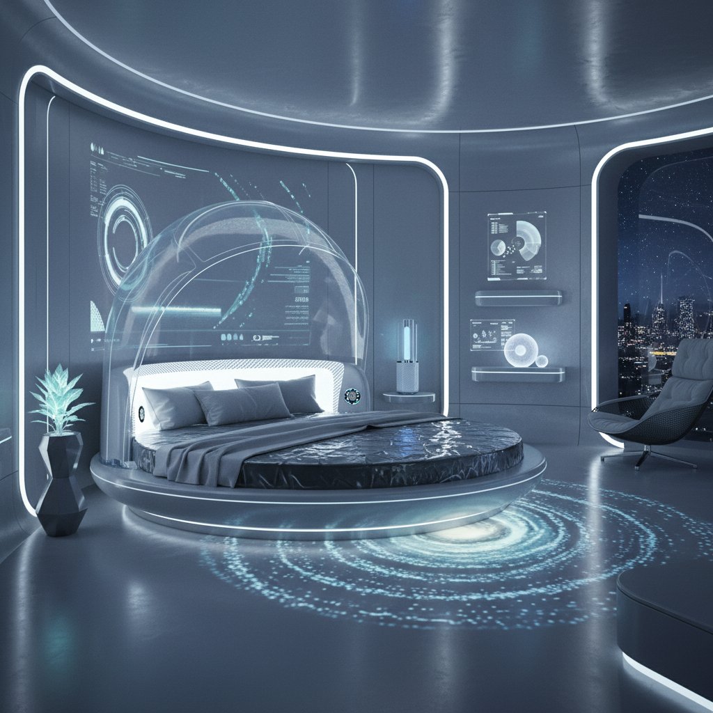 Nowoczesna sypialnia z technologią do monitorowania snu, ambientowe światło