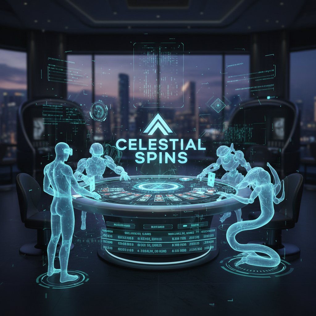 Futurystyczne kasyno, interfejs cyfrowy, awatary graczy — przyszłość hazardu