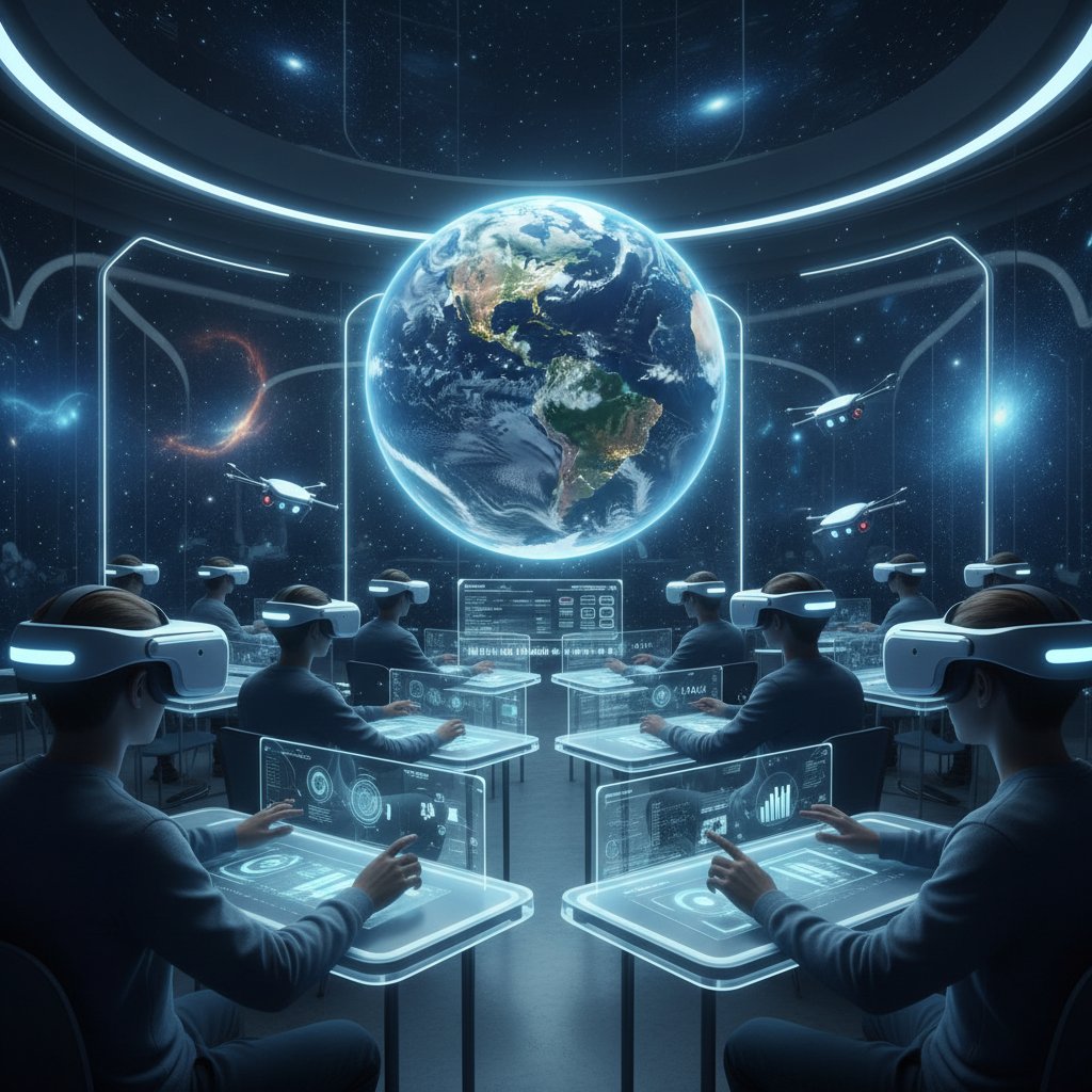 Wirtualna klasa geografii środowiska z uczniami w okularach VR