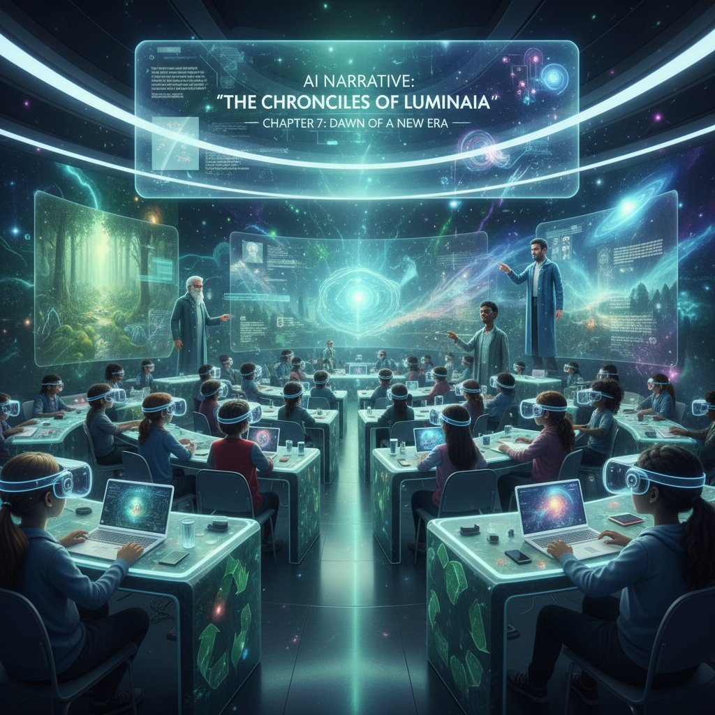 Uczniowie korzystający z VR i AI podczas lekcji storytellingu online