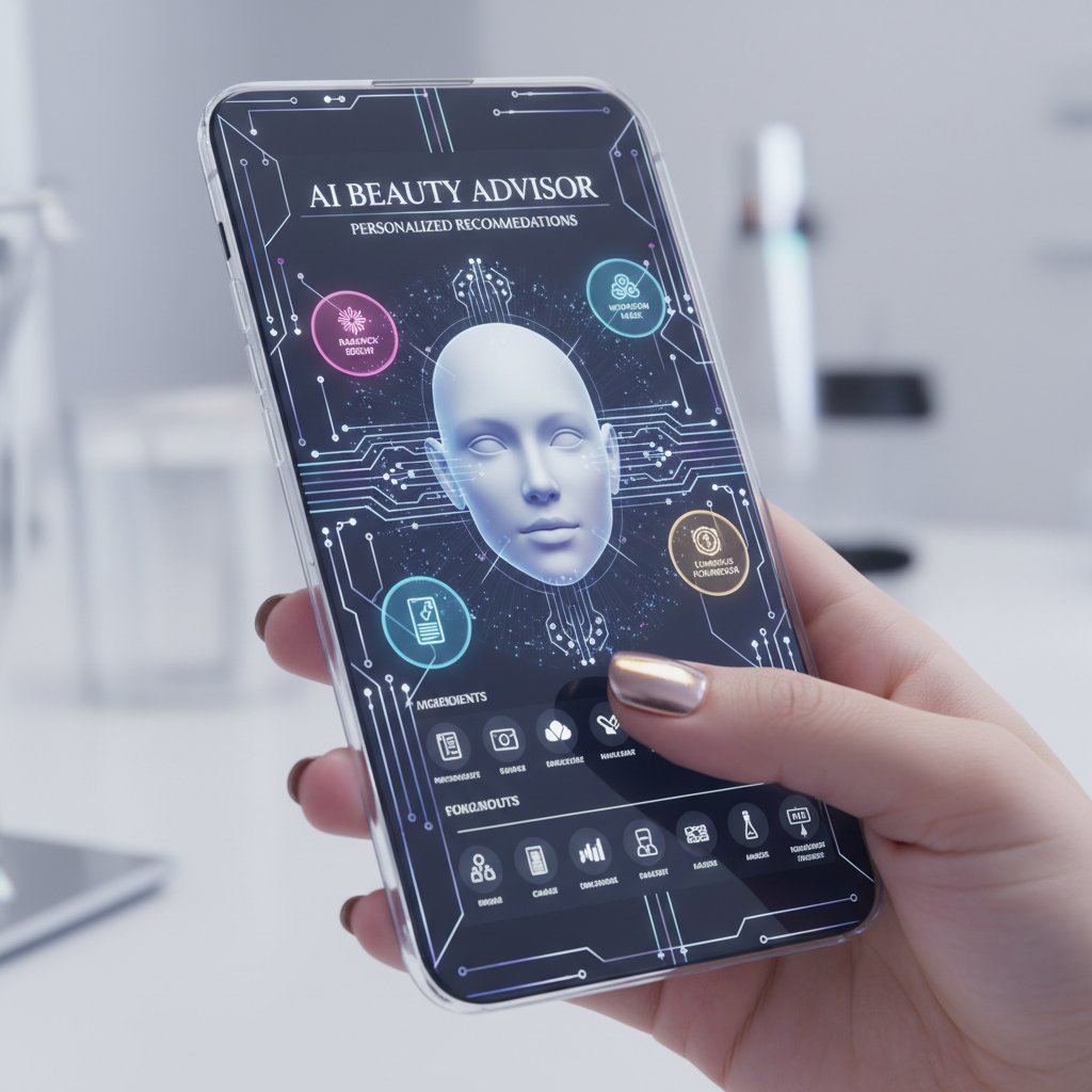 Interfejs wirtualnego konsultanta kosmetycznego na smartfonie, nowoczesny wygląd