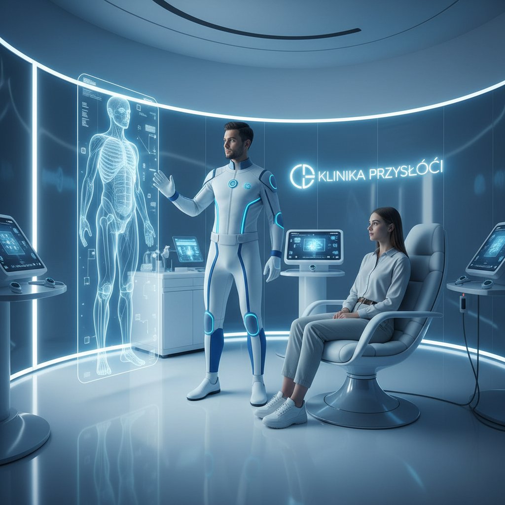 Nowoczesne wsparcie dla osób z osobowością schizotypową – lekarz i pacjent z hologramem AI w polskiej klinice