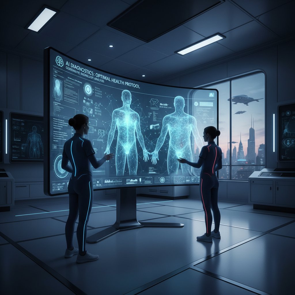 Komputer z obrazami medycznymi i analizą AI w nowoczesnym gabinecie lekarskim