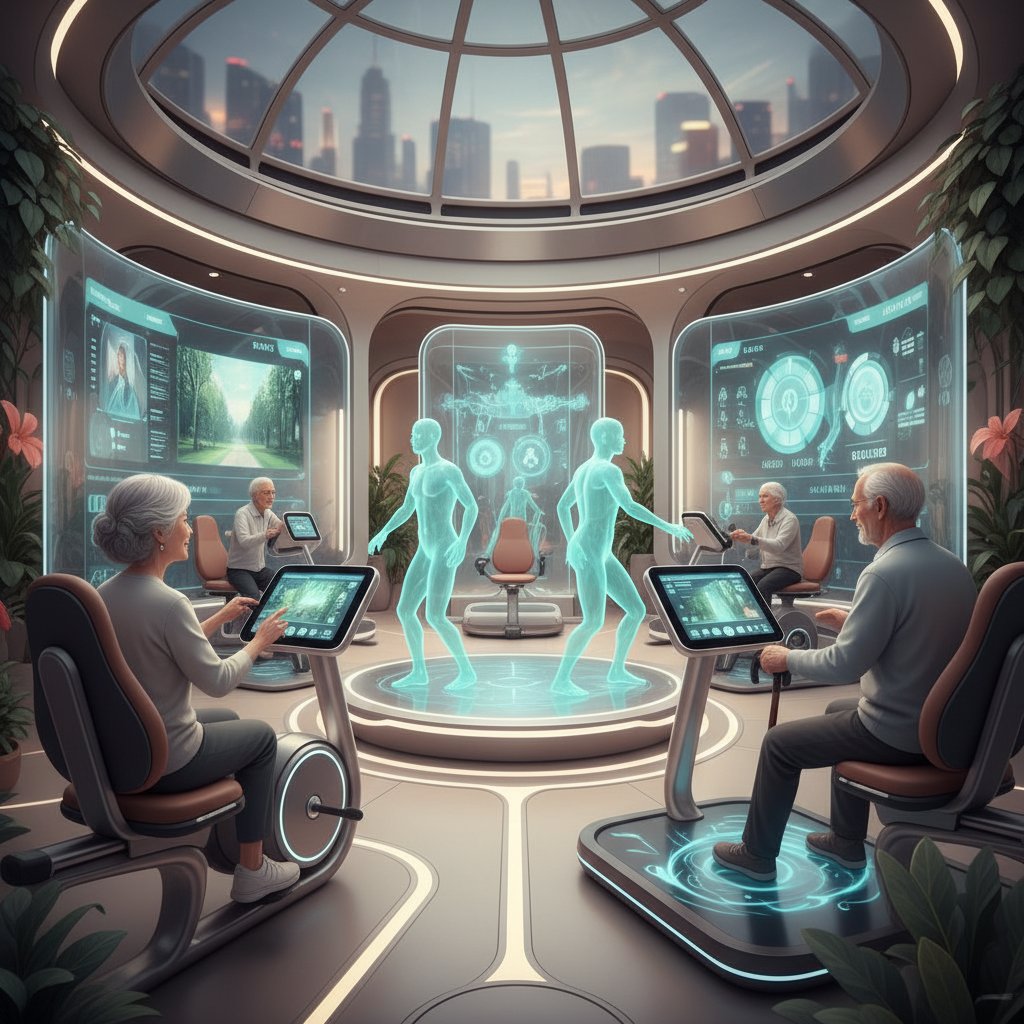 Przyszłościowa siłownia z nowoczesnym sprzętem i seniorami – technologia i ruch po pandemii