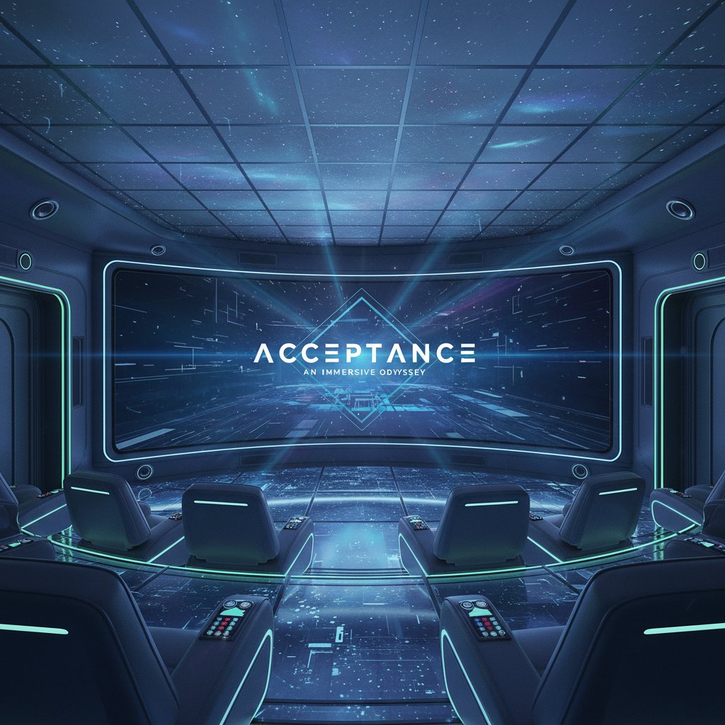 Futuristic home theater with immersive movie experience, acceptance movie on screen