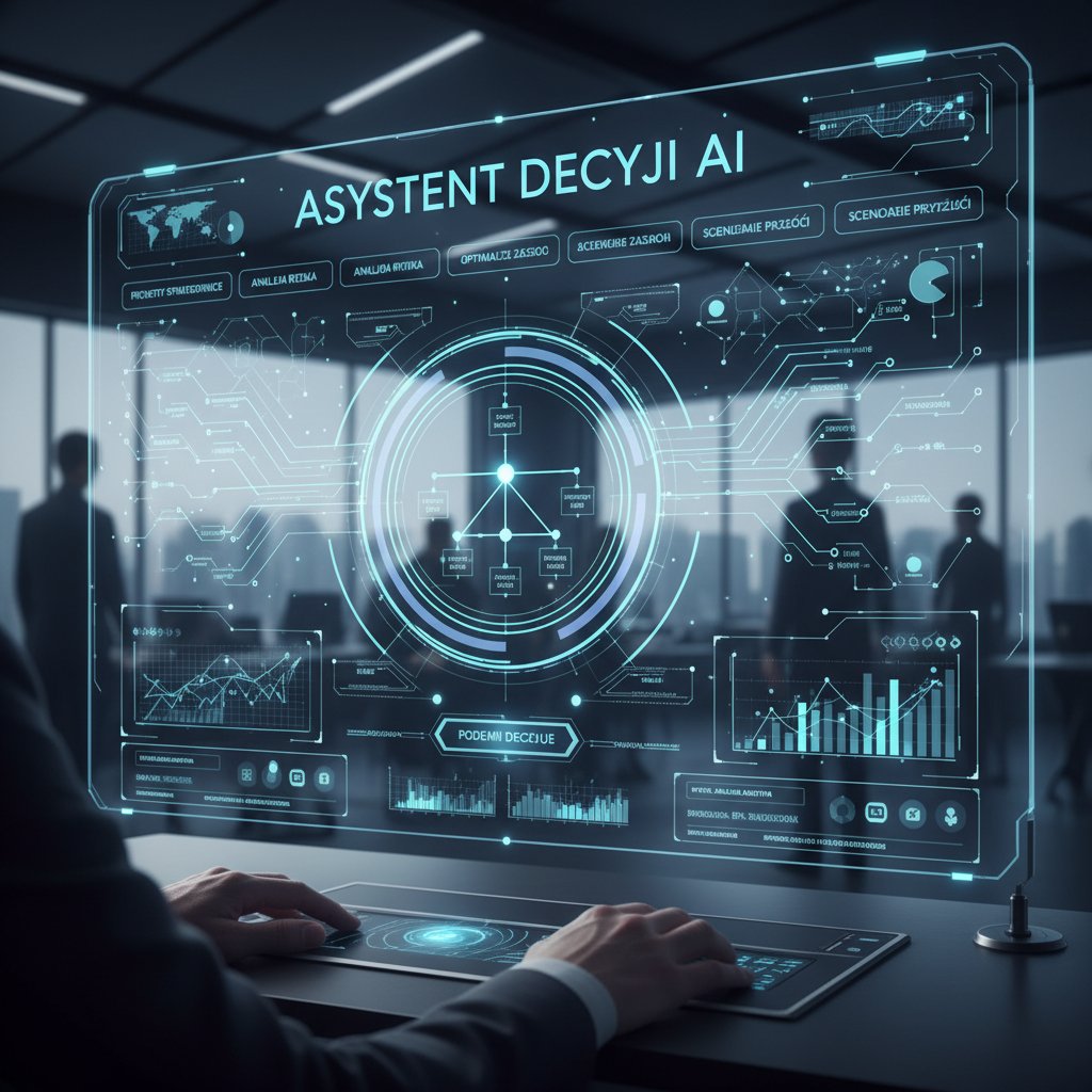 Interfejs asystenta AI do podejmowania decyzji po polsku, nowoczesny wygląd