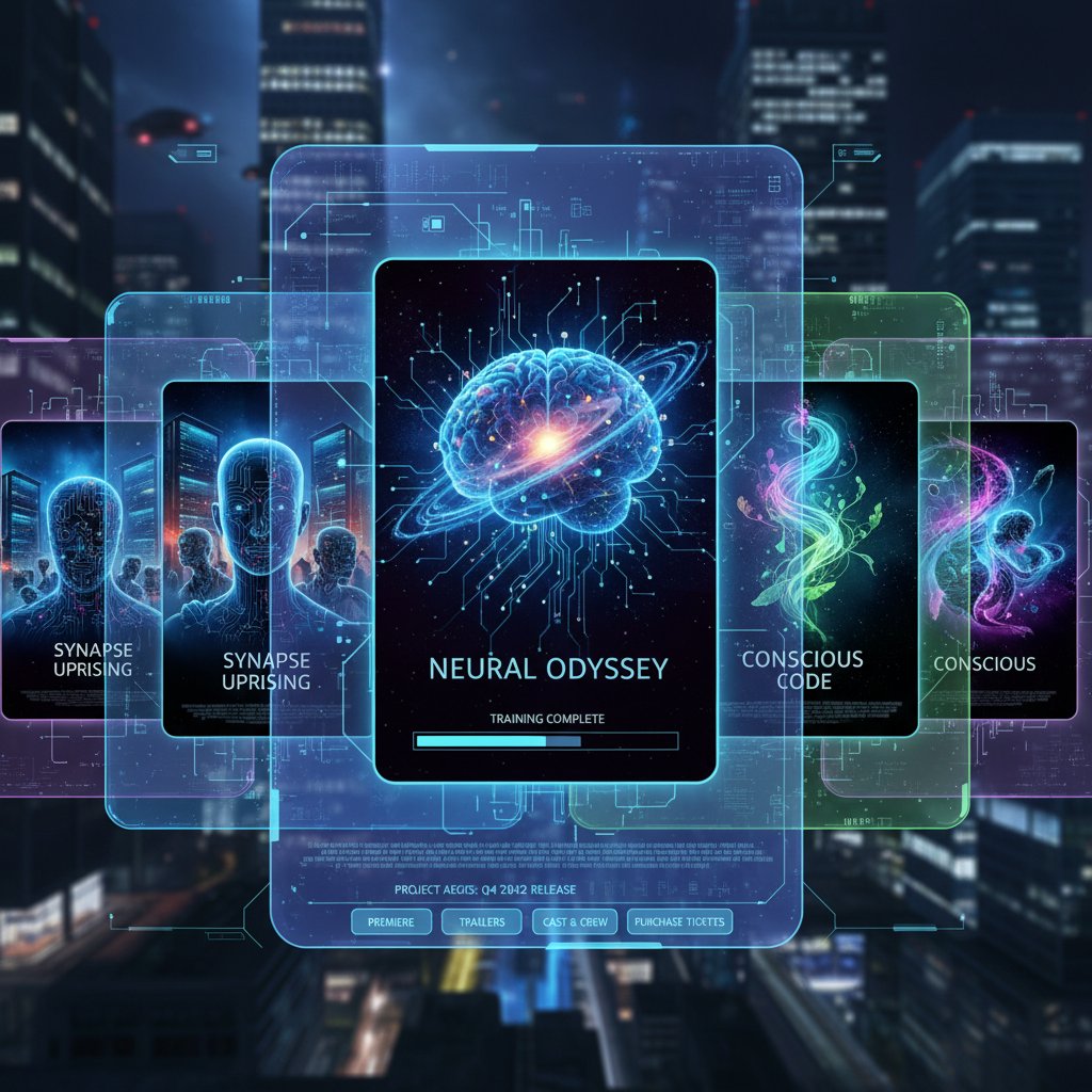 Artistic visualization of an AI recommending films via a digital dashboard