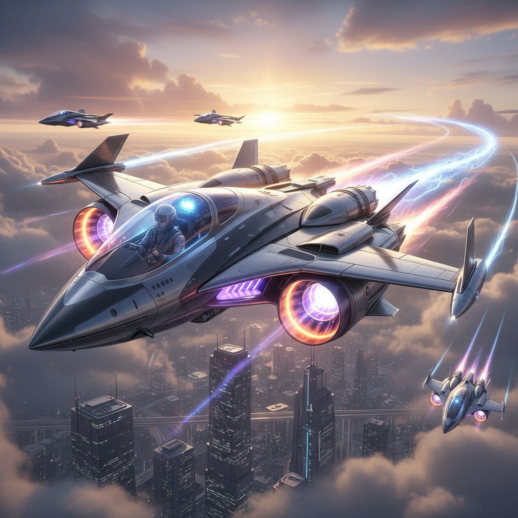 Futuristic jet with glowing cockpit, symbolizing the next generation of aviation action movies