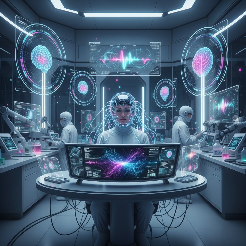 Futurystyczne laboratorium z monitorami fal mózgowych – nowe badania nad regulacją afektu