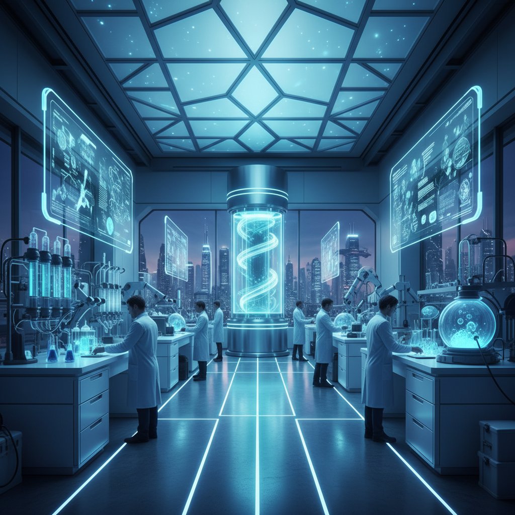 Nowoczesne laboratorium immunoterapii z naukowcami przy zaawansowanym sprzęcie diagnostycznym i badawczym