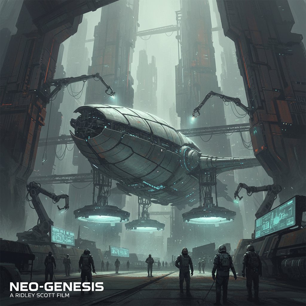 Concept art-style photo of a futuristic movie set, ridley scott movies