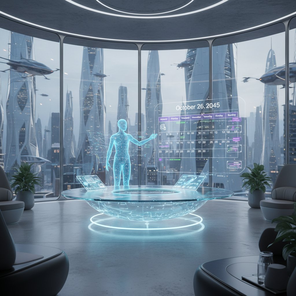 Nowoczesny asystent cyfrowy synchronizujący kalendarz w biurze, technologia boty kalendarzowe