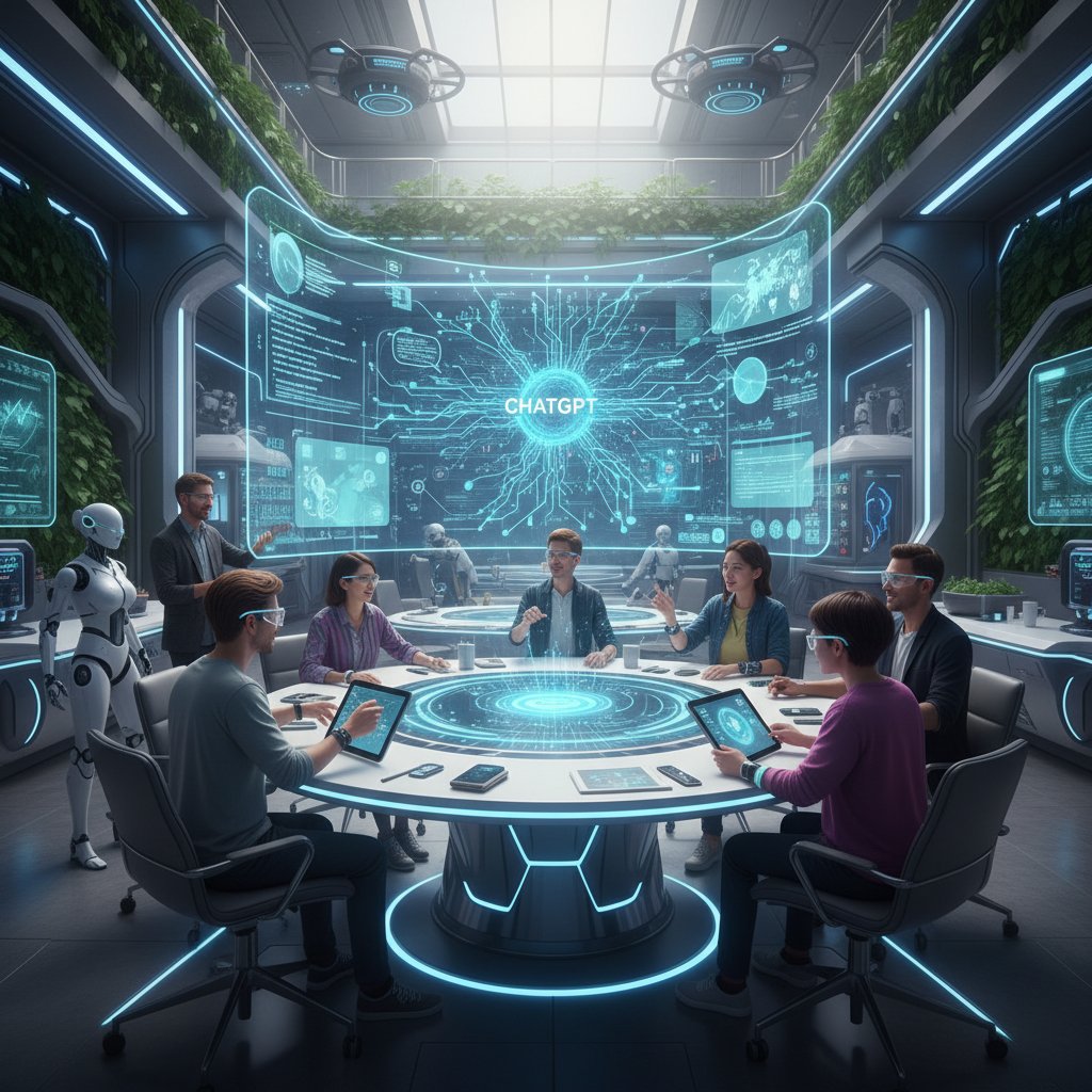 Nowoczesne biuro z zespołem kreatywnym pracującym nad wdrożeniem chatgpt