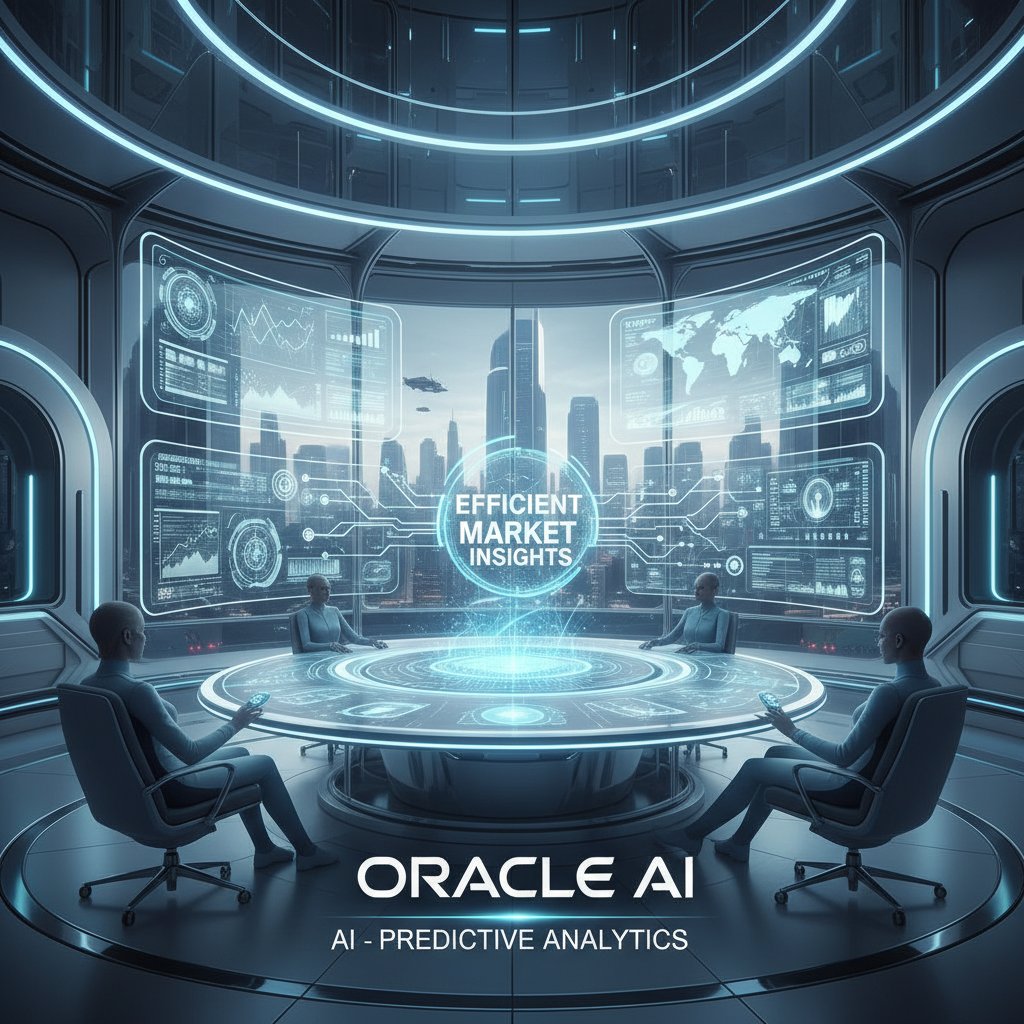 Futuristic office with dynamic digital interfaces and efficient market insights tool platforms