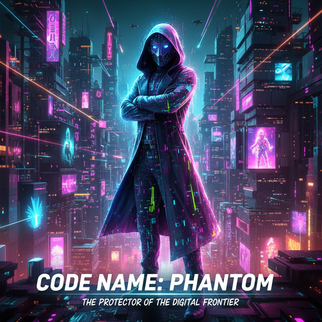 Futuristic photo of a person shifting between digital avatars, neon cityscape, secret identity movies future