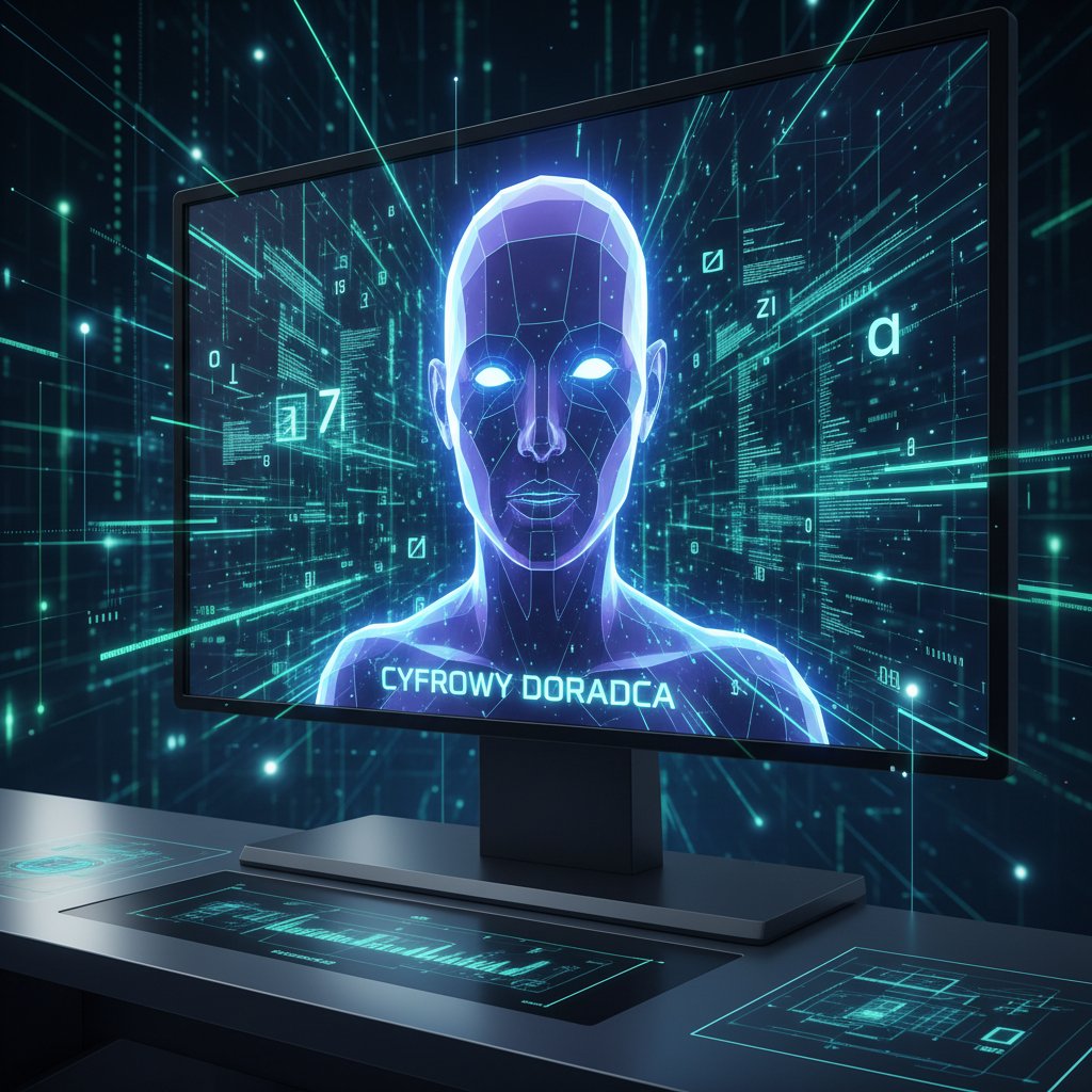 Nowoczesny chatbot AI na ekranie komputera z polskimi napisami