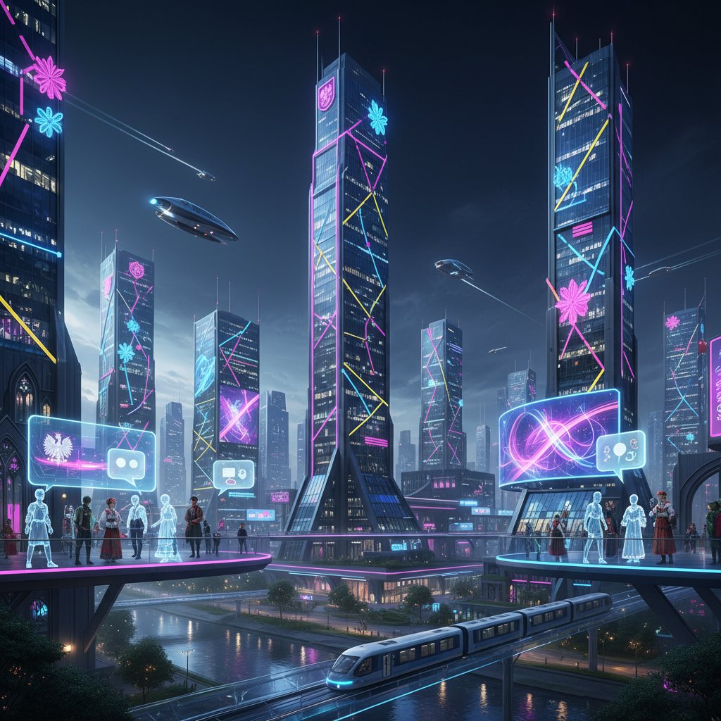 Przyszłość rozmów z AI w polskim mieście, cyfrowe awatary, neonowy klimat