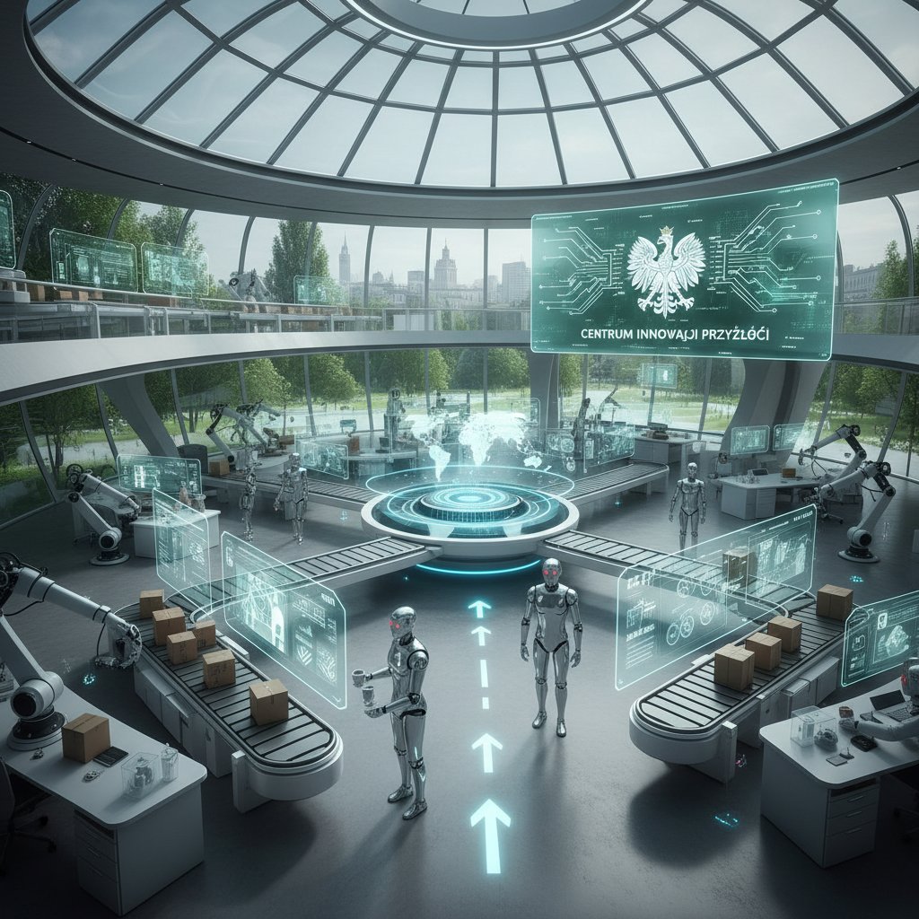 Zdjęcie futurystycznego biura w Polsce z widocznymi nowoczesnymi technologiami automatyzacji