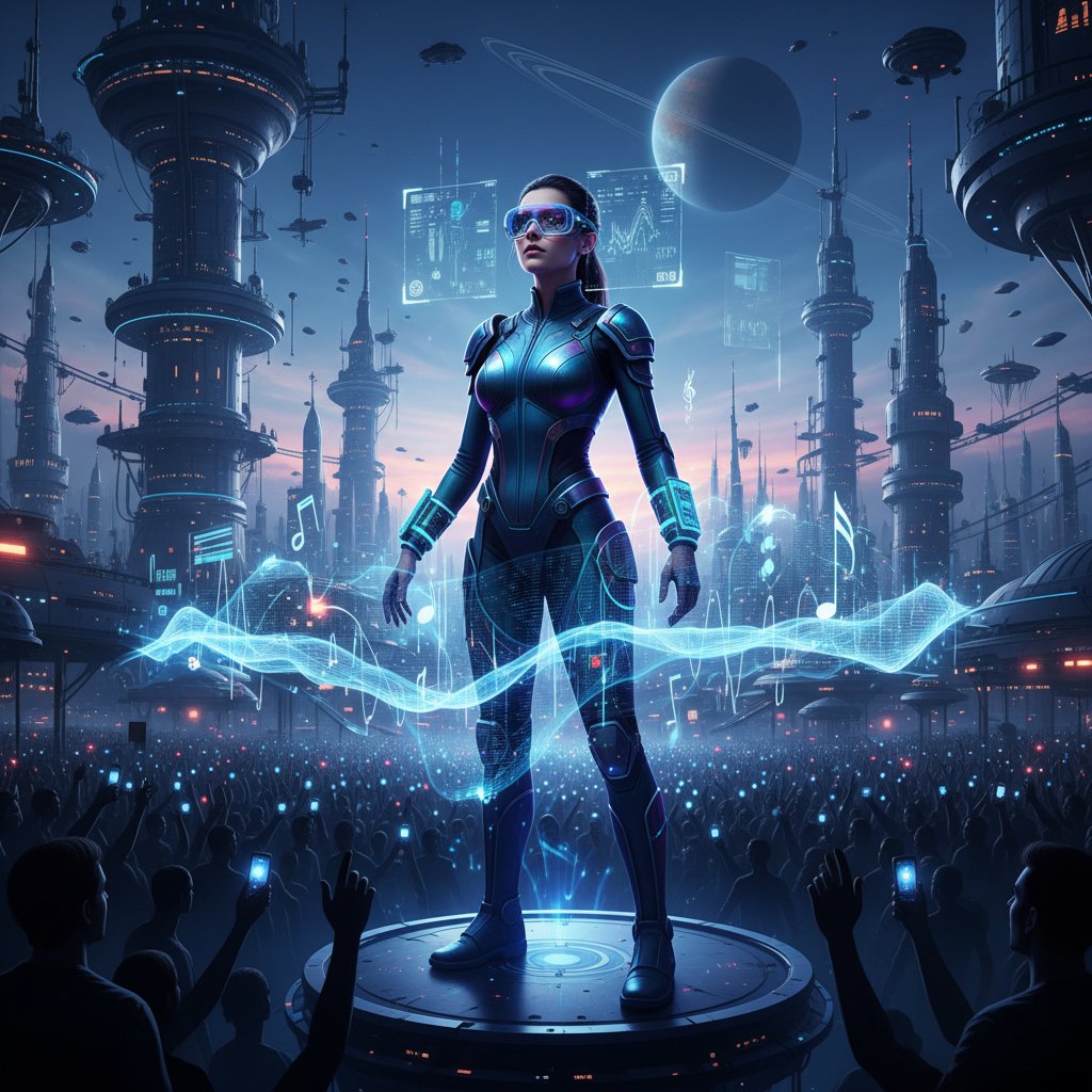 Przyszłość nauki śpiewu – wokalistka w smart okularach i sensorach, hologramy danych wokalnych