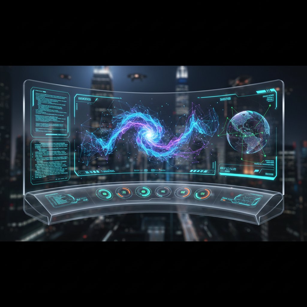 Futuristic software interface morphing dynamically on a digital dashboard, representing AI-optimized pricing