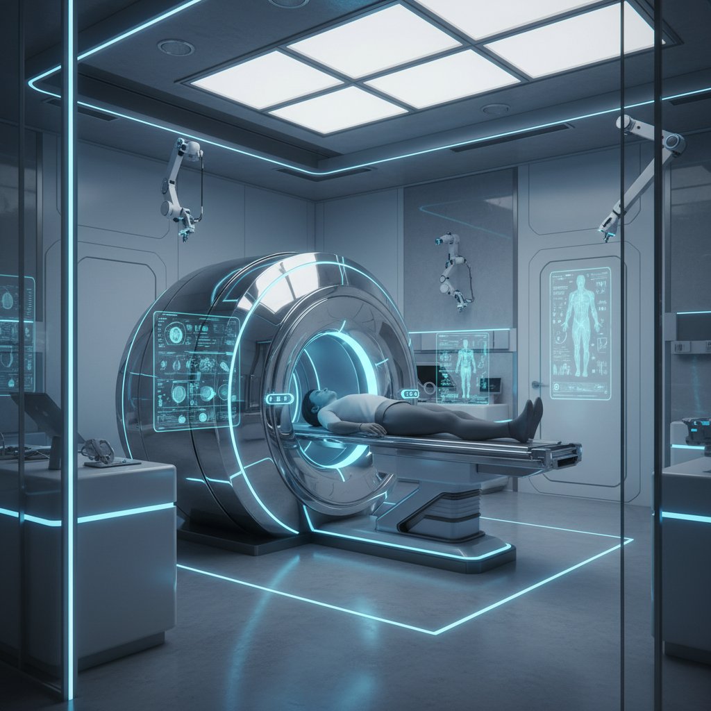 Nowoczesny aparat SPECT w futurystycznym laboratorium