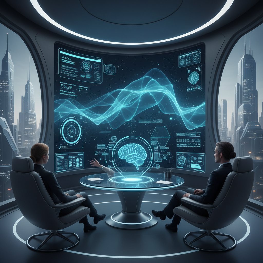 Nowoczesny gabinet terapeutyczny z technologią AI, kontrast tradycji i przyszłości w psychoterapii